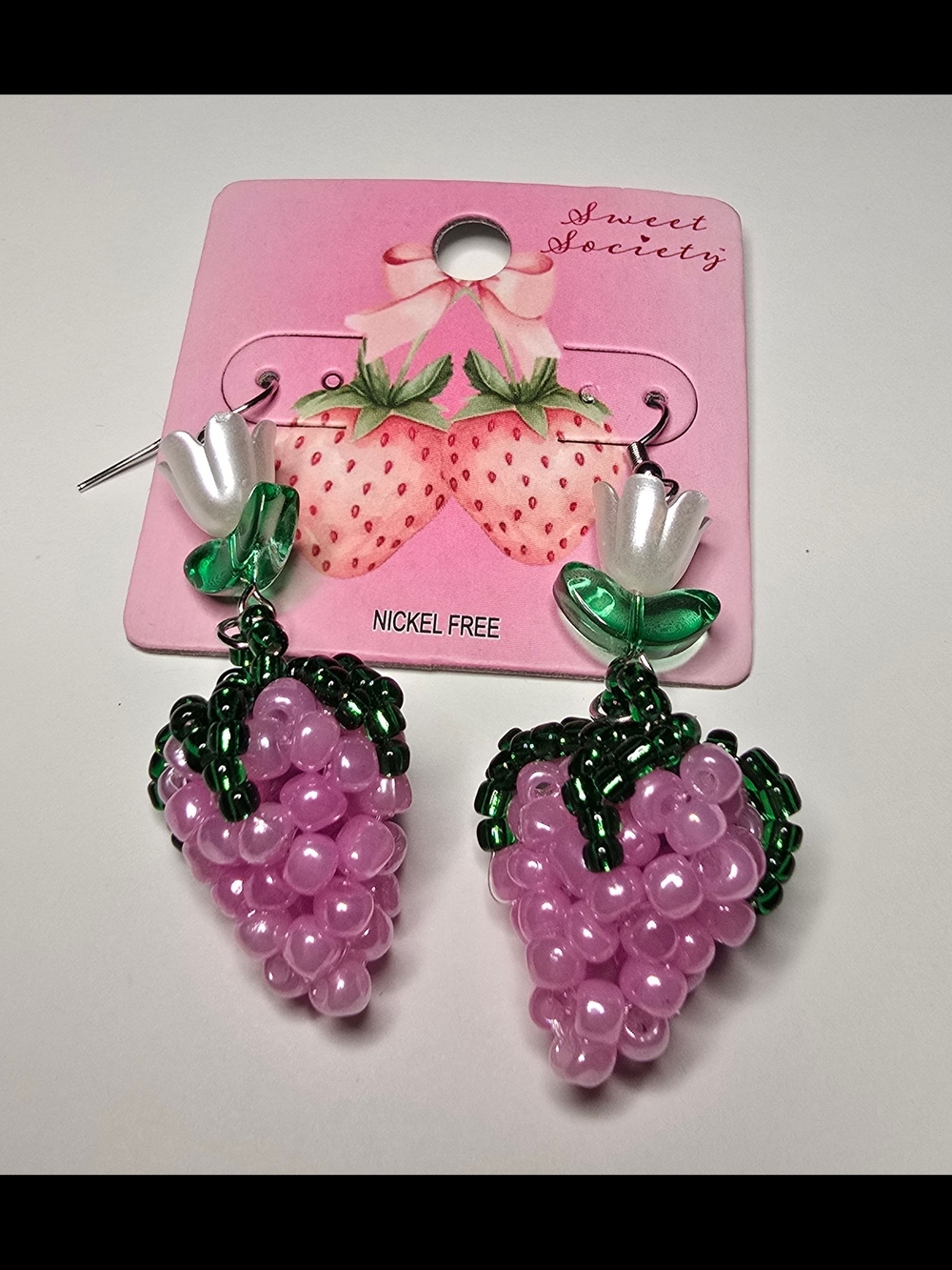 Sweet Society Pink Beaded Strawberry Drop Earrings